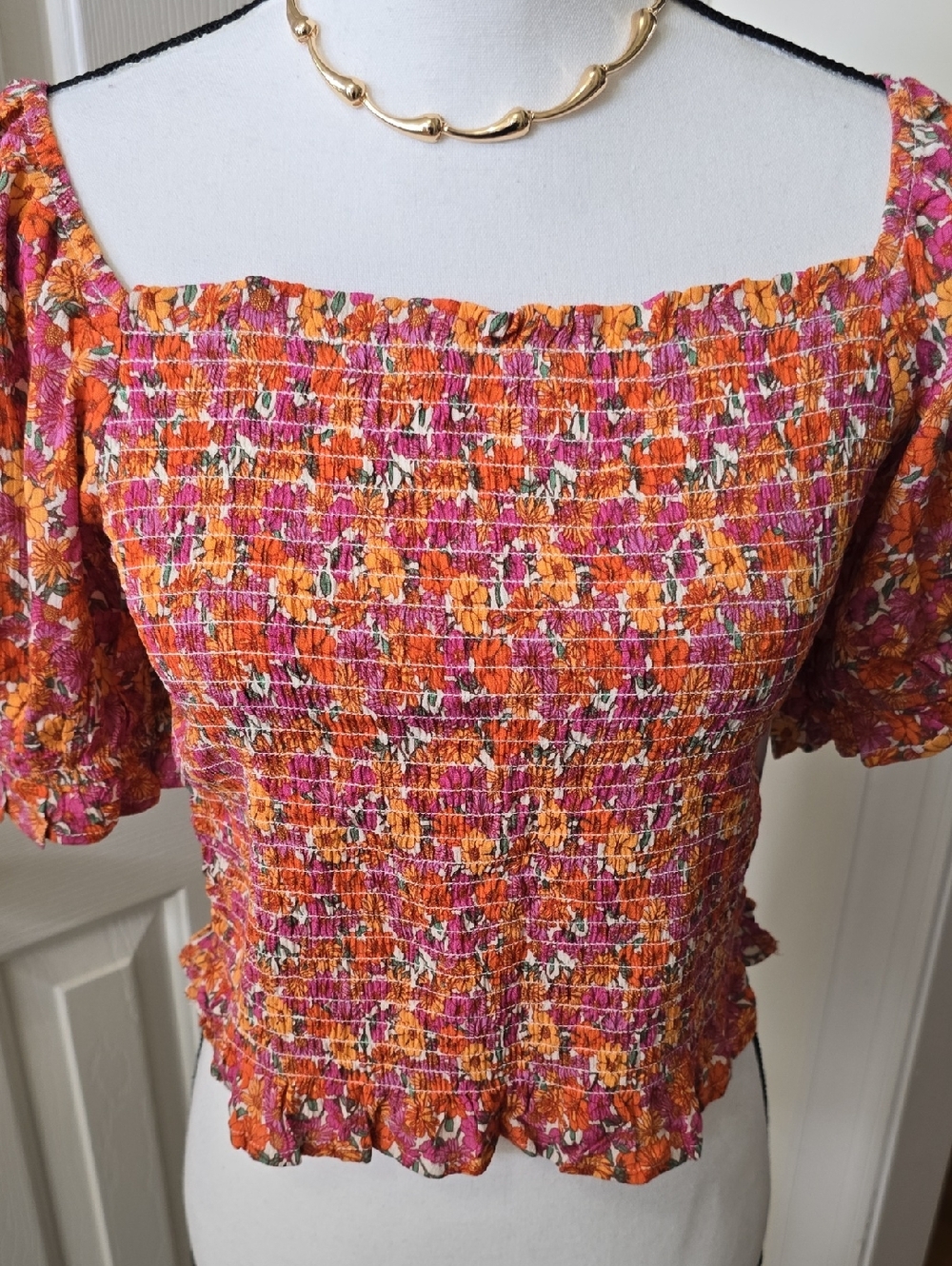 SO BRAND WOMEN'S JUNIORS SIZE ORANGE & PINK FLORAL CROP TOP SIZE XL